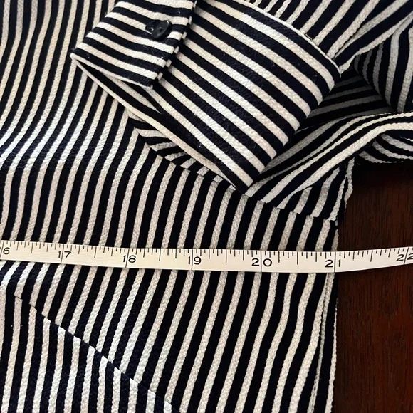 Adrianna Papell navy blue white bow tie blouse - Picture 7 of 8